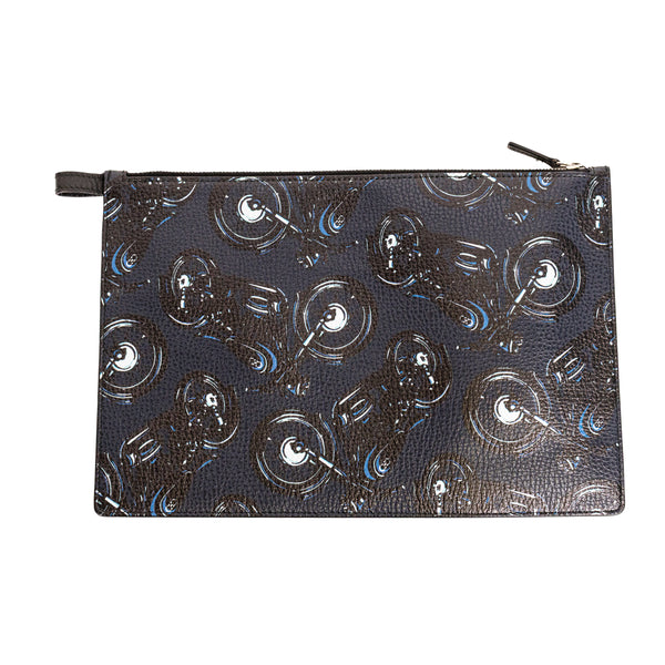 Salvatore Ferragamo Black Printed Motorcycle Pouch