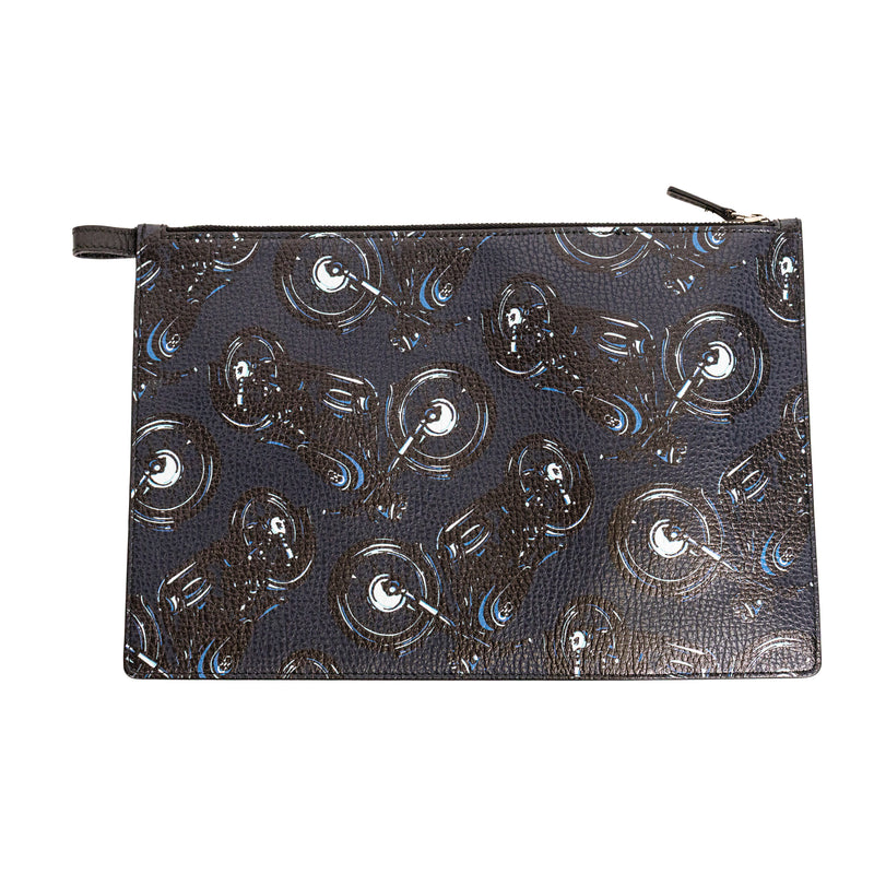 Salvatore Ferragamo Black Printed Motorcycle Pouch