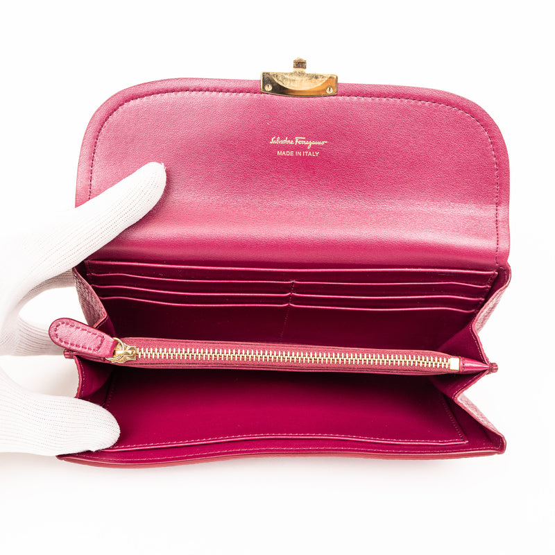 Ferragamo Pink Leather Long Wallet Gold Hardware