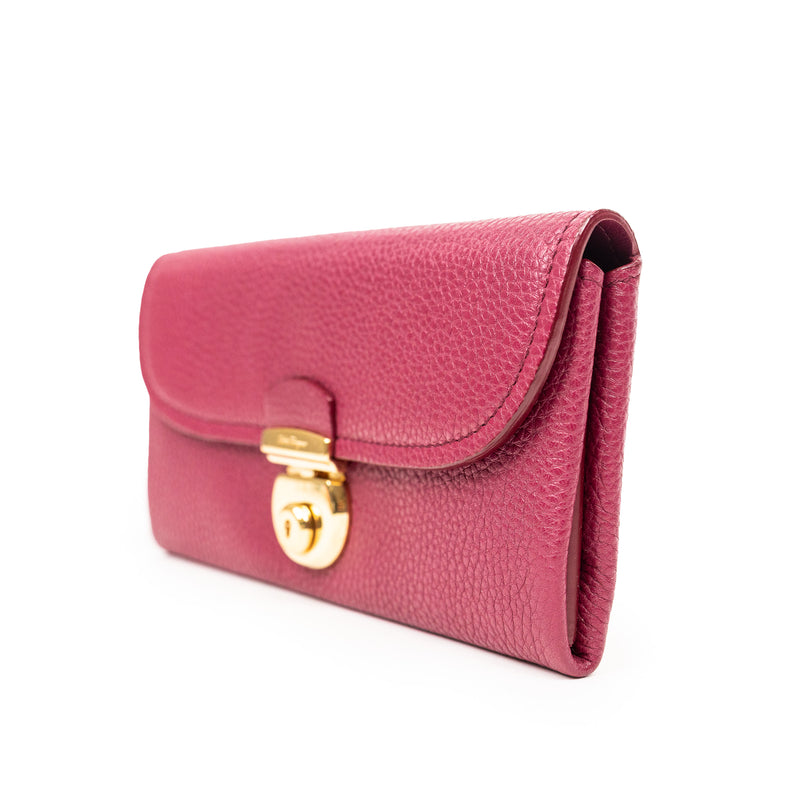 Ferragamo Pink Leather Long Wallet Gold Hardware