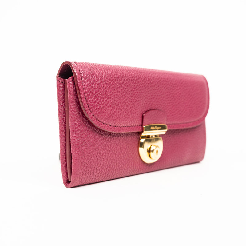 Ferragamo Pink Leather Long Wallet Gold Hardware