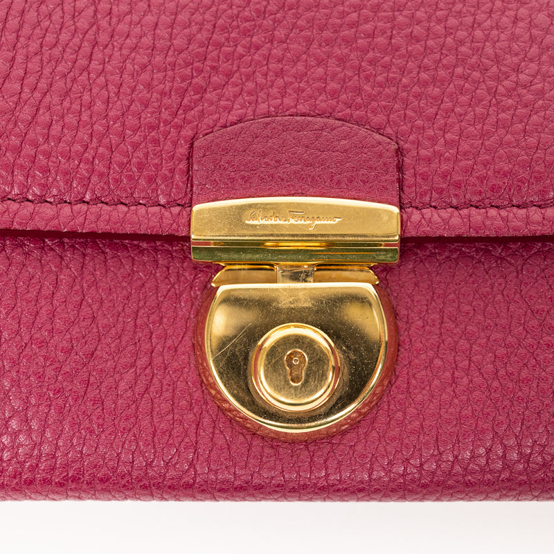Ferragamo Pink Leather Long Wallet Gold Hardware