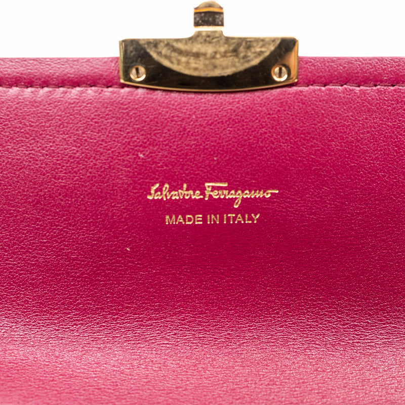 Ferragamo Pink Leather Long Wallet Gold Hardware