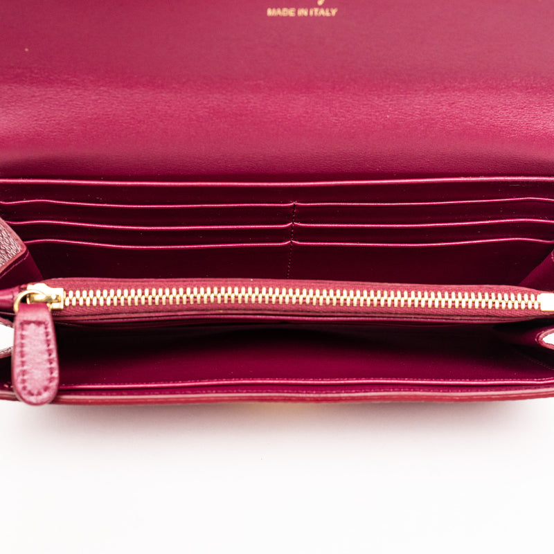 Ferragamo Pink Leather Long Wallet Gold Hardware