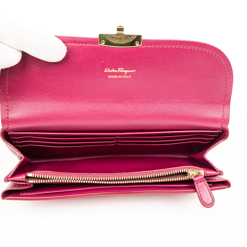 Ferragamo Pink Leather Long Wallet Gold Hardware
