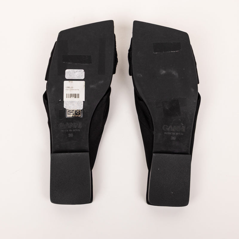 Ganni Black Satin Tie Flats