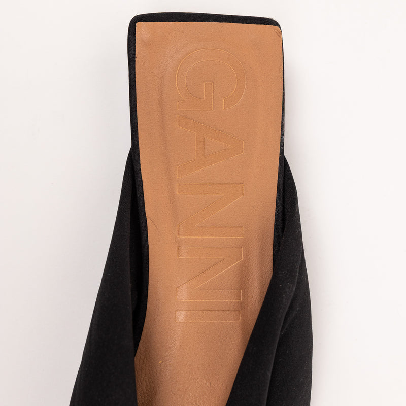 Ganni Black Satin Tie Flats