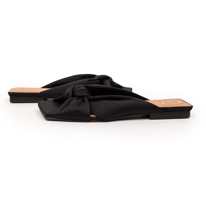 Ganni Black Satin Tie Flats