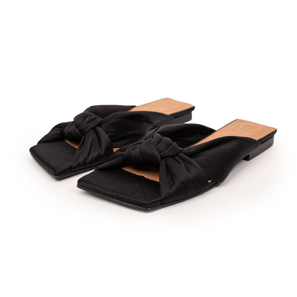 Ganni Black Satin Tie Flats