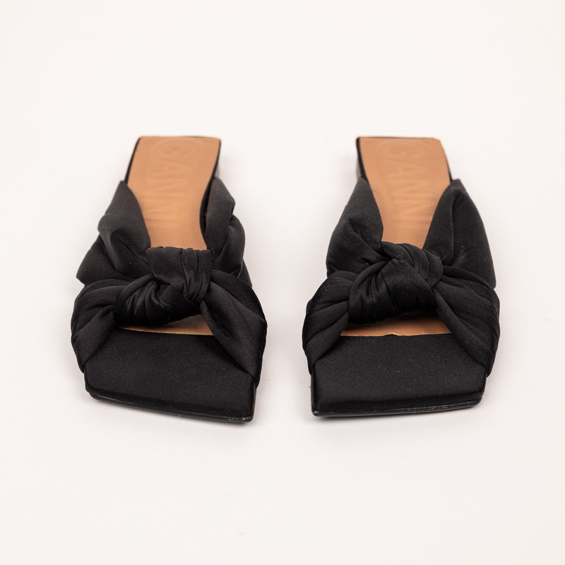 Ganni Black Satin Tie Flats