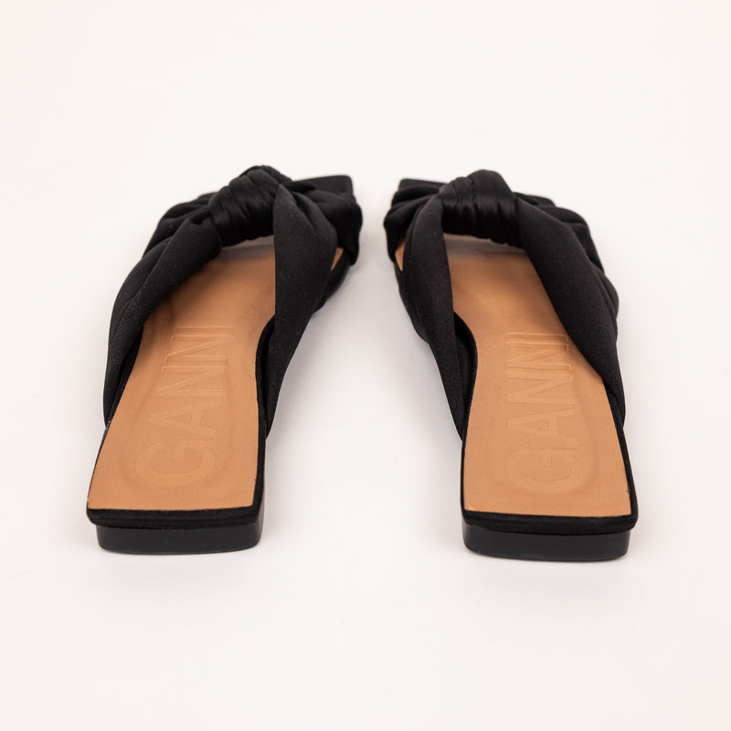 Ganni Black Satin Tie Flats
