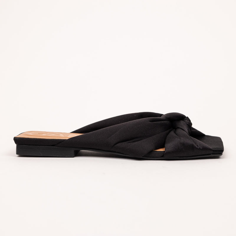 Ganni Black Satin Tie Flats
