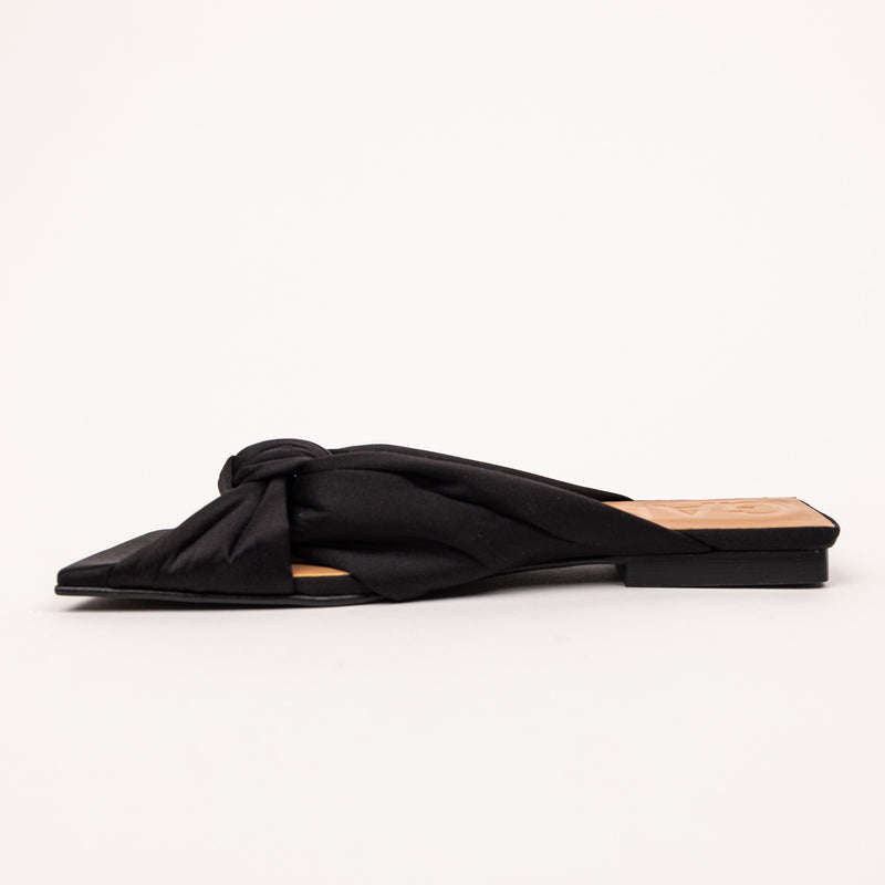 Ganni Black Satin Tie Flats