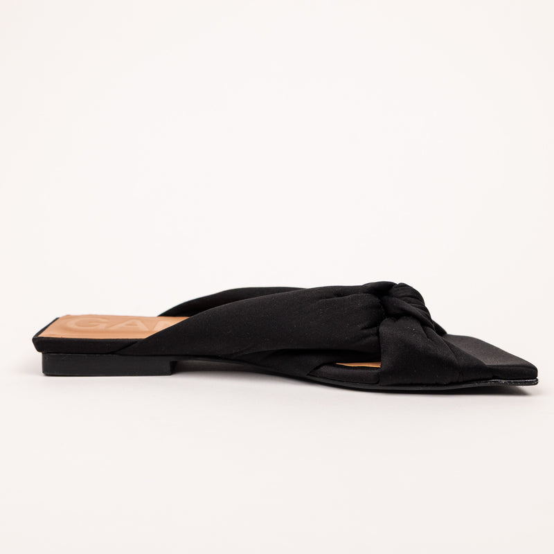 Ganni Black Satin Tie Flats