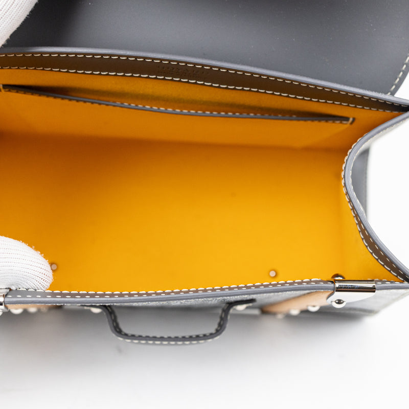 Goyard Gray Goyardine Saigon PM Top Handle with Wood Accents