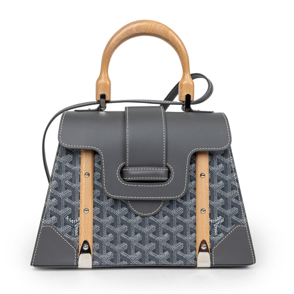 Goyard Gray Goyardine Saigon PM Top Handle with Wood Accents