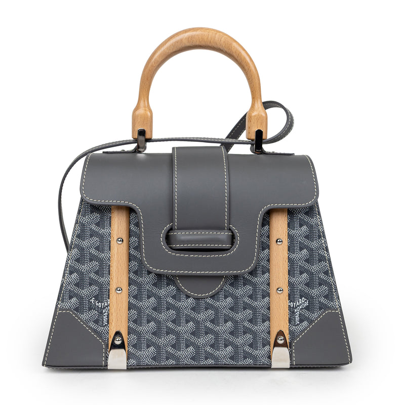 Goyard Gray Goyardine Saigon PM Top Handle with Wood Accents