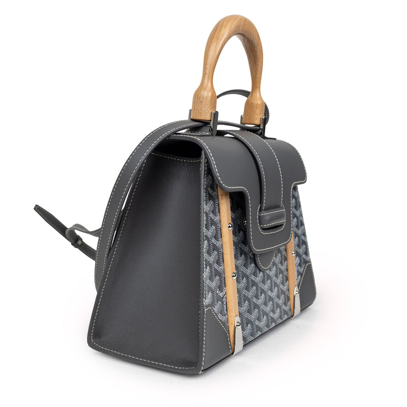 Goyard Gray Goyardine Saigon PM Top Handle with Wood Accents