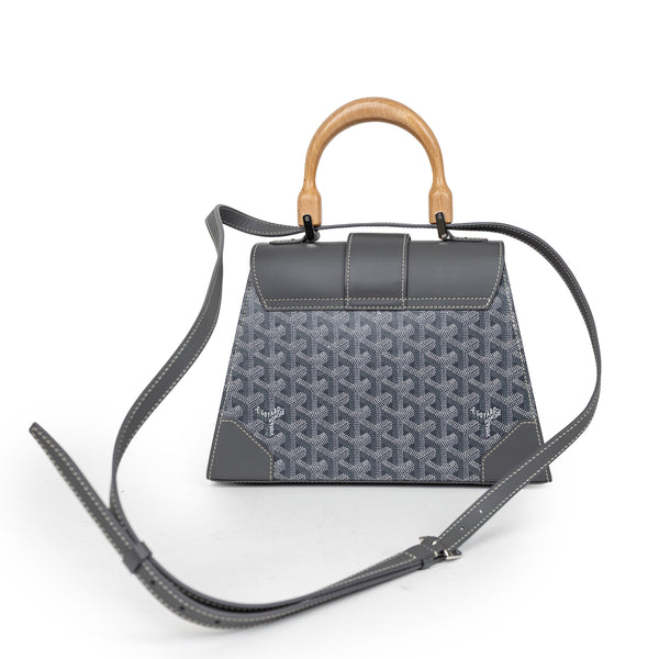 Goyard Gray Goyardine Saigon PM Top Handle with Wood Accents