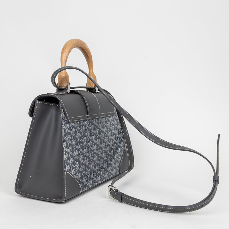 Goyard Gray Goyardine Saigon PM Top Handle with Wood Accents