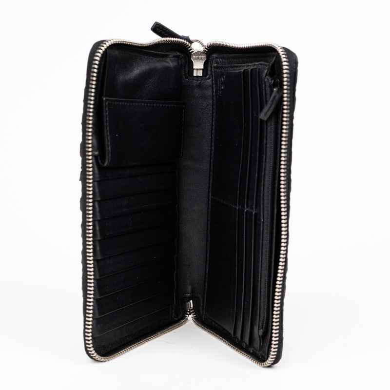 Gucci Guccissima Black Mini GG Logo Zip Around Wallet