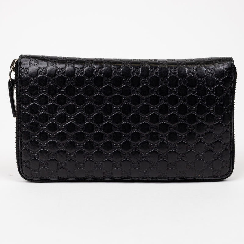 Gucci Guccissima Black Mini GG Logo Zip Around Wallet