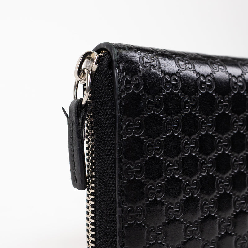 Gucci Guccissima Black Mini GG Logo Zip Around Wallet