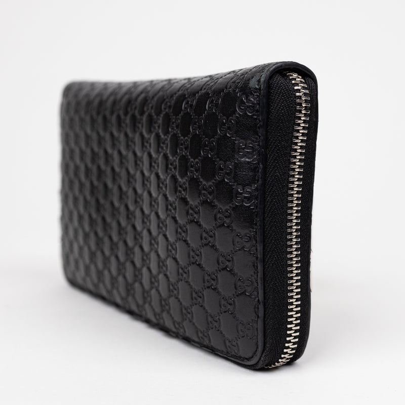 Gucci Guccissima Black Mini GG Logo Zip Around Wallet