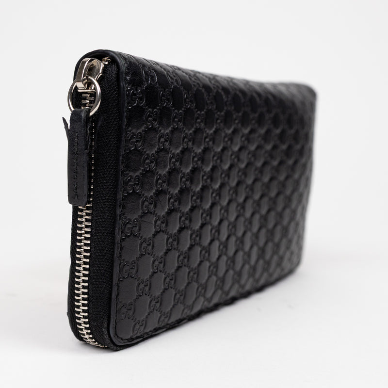 Gucci Guccissima Black Mini GG Logo Zip Around Wallet