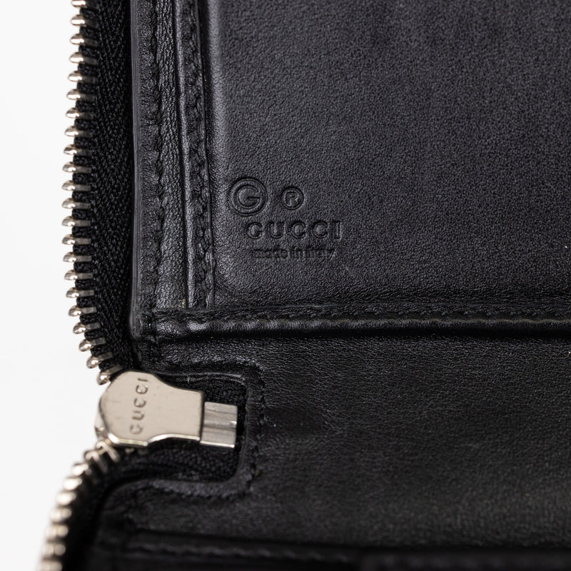 Gucci Guccissima Black Mini GG Logo Zip Around Wallet