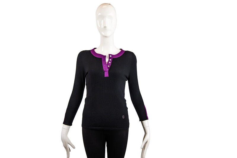 Gucci Black Purple Half Placket Long Sleeve Top Size XS – On Que Style