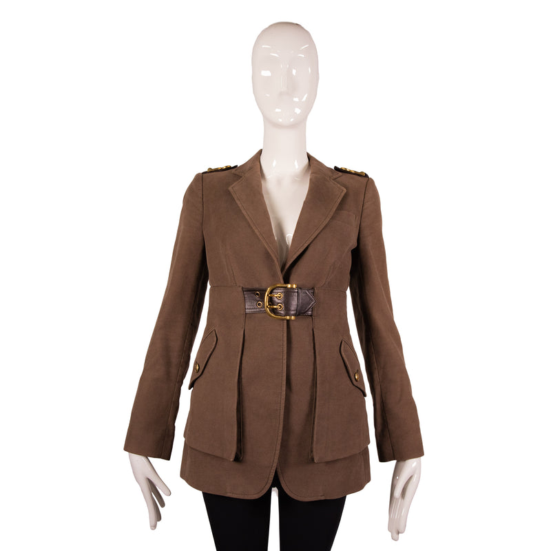 Gucci Brown Belted Center Button Jacket Size S