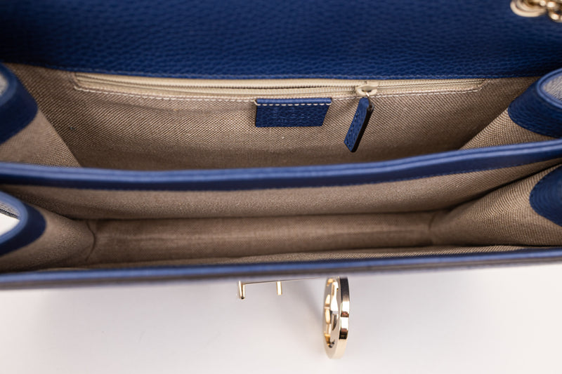 Gucci Blue Dollar Calfskin Interlocking G Wallet on a Chain Bag