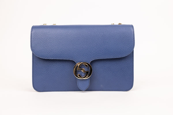Gucci Blue Dollar Calfskin Interlocking G Wallet on a Chain Bag