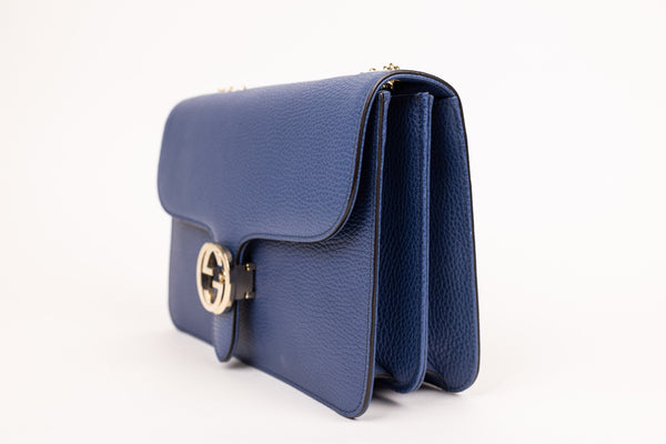 Gucci Blue Dollar Calfskin Interlocking G Wallet on a Chain Bag