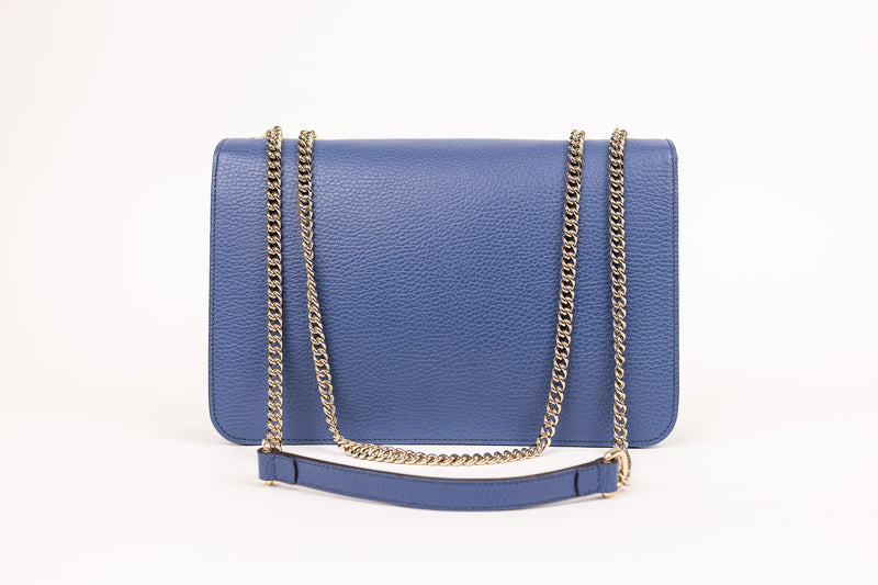 Gucci Blue Dollar Calfskin Interlocking G Wallet on a Chain Bag