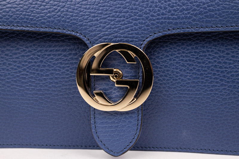 Gucci Blue Dollar Calfskin Interlocking G Wallet on a Chain Bag