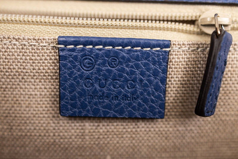 Gucci Blue Dollar Calfskin Interlocking G Wallet on a Chain Bag
