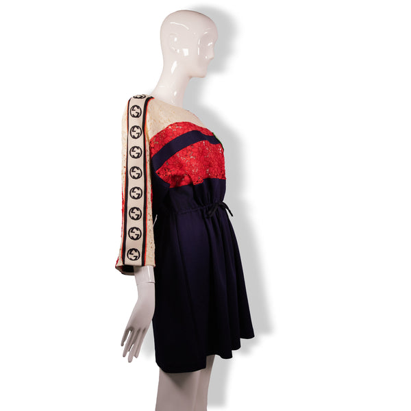 Gucci Blue Red Lace Waist Dress Size M