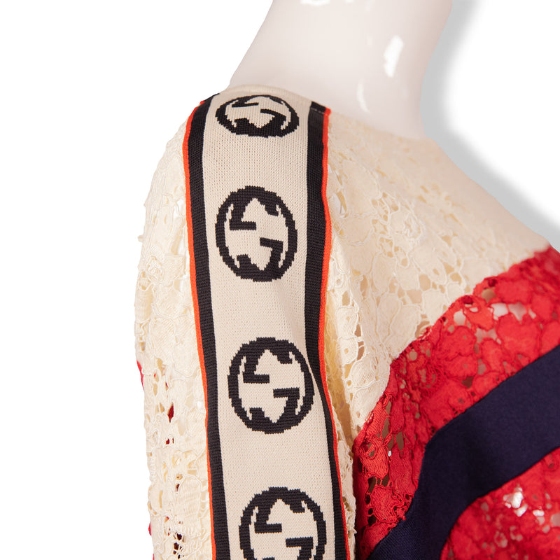 Gucci Blue Red Lace Waist Dress Size M