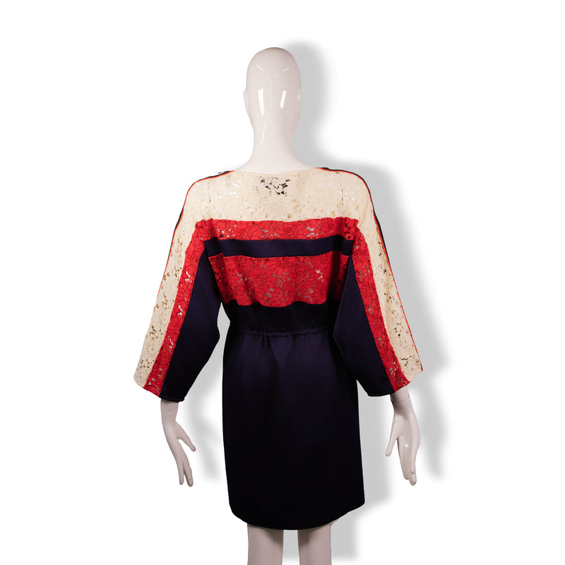 Gucci Blue Red Lace Waist Dress Size M