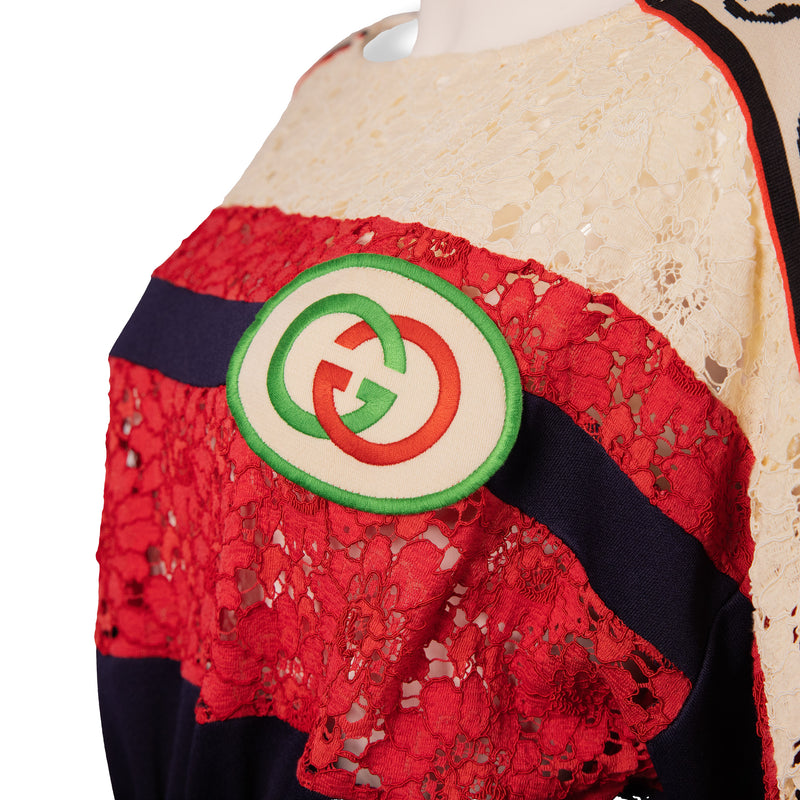 Gucci Blue Red Lace Waist Dress Size M