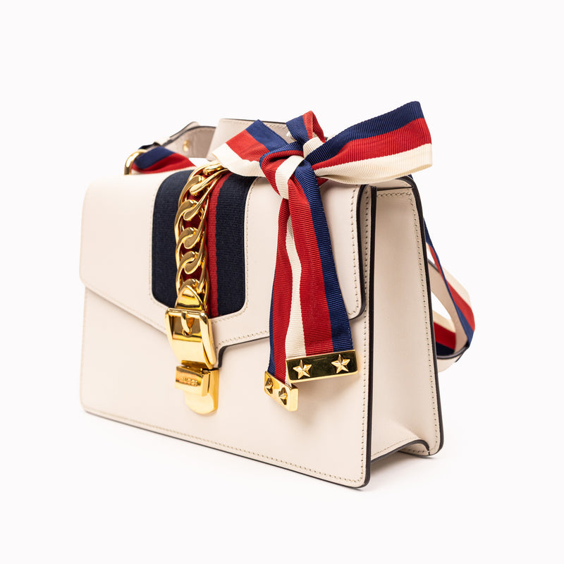 Gucci Off White Cream Leather Sylvie Bag