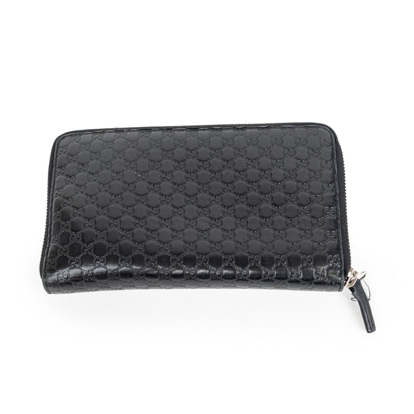 Gucci Black Guccissima Mini GG Logo Zip Around Wallet