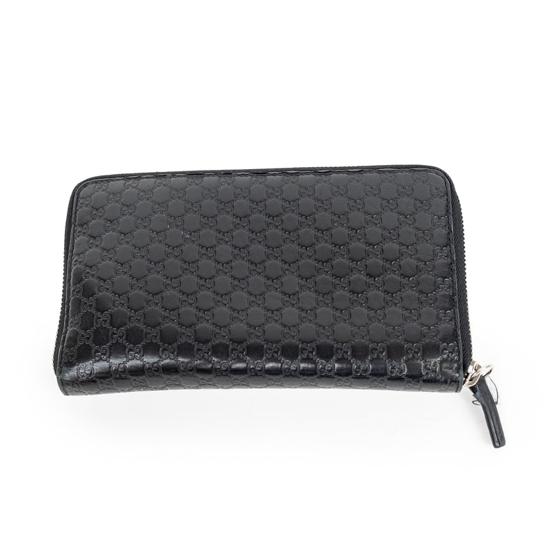 Gucci Black Guccissima Mini GG Logo Zip Around Wallet