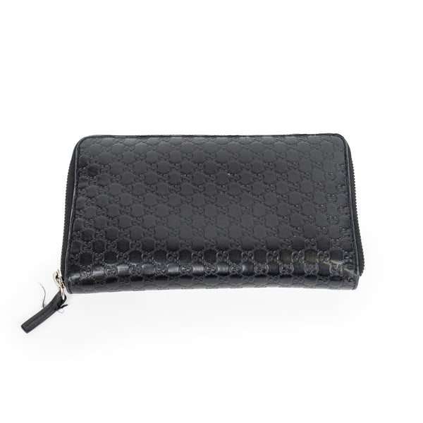 Gucci Black Guccissima Mini GG Logo Zip Around Wallet