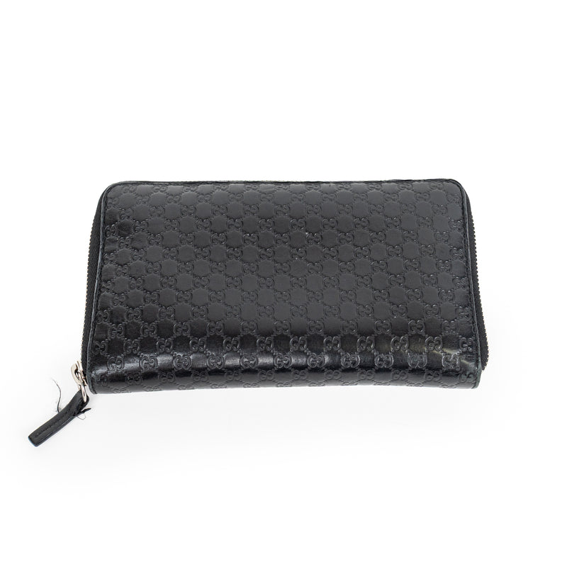 Gucci Black Guccissima Mini GG Logo Zip Around Wallet