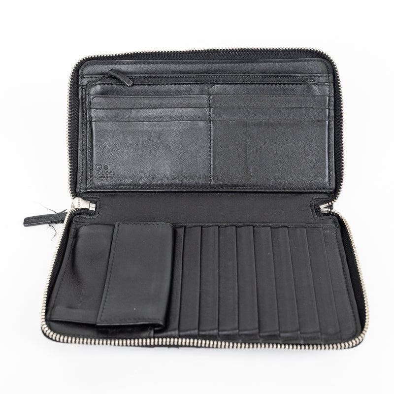 Gucci Black Guccissima Mini GG Logo Zip Around Wallet