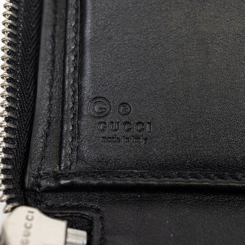 Gucci Black Guccissima Mini GG Logo Zip Around Wallet
