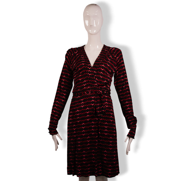 Gucci Black Red Pink Polka Dot Logo Wrap Dress Size M
